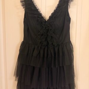 City Studio Black Ruffled sheath layered v-neck & back Midi Dress